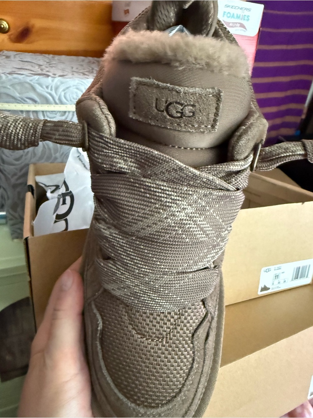 UGG Taupe Shearling-Lined Lace-Up Boot